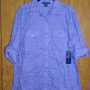 KAREN SCOTT Purple Sheer Button Front Shirt NWT